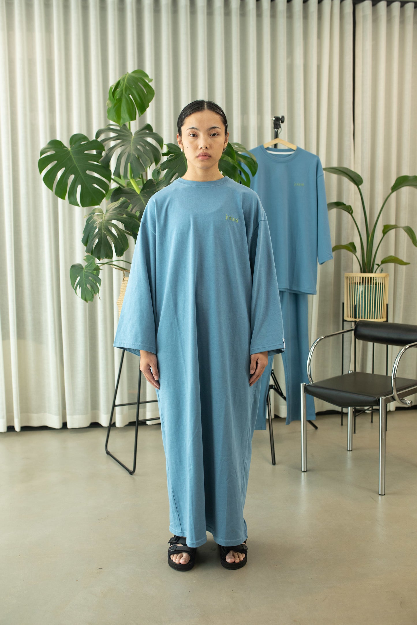 Relaxed Fit Maxi T-Shirt Dress - Azure Blue