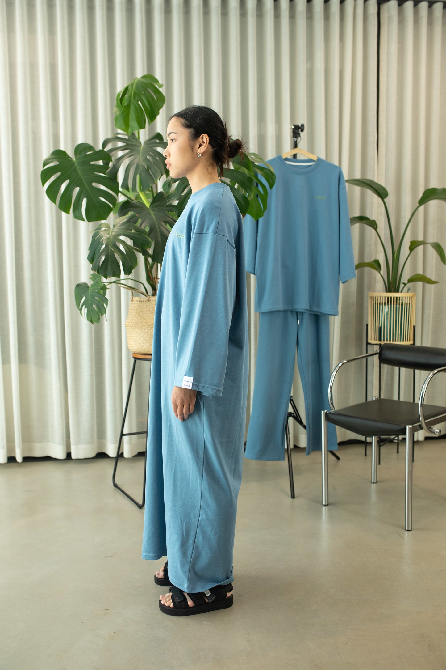 Relaxed Fit Maxi T-Shirt Dress - Azure Blue