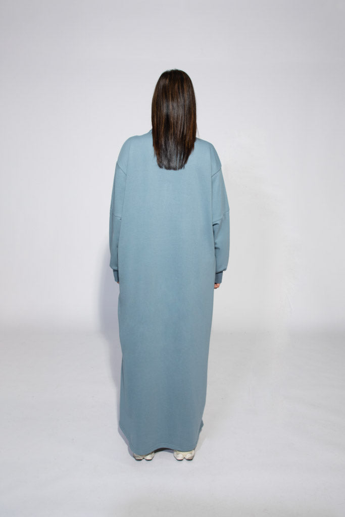 Zip Up Sweater Dress Smokey Aqua