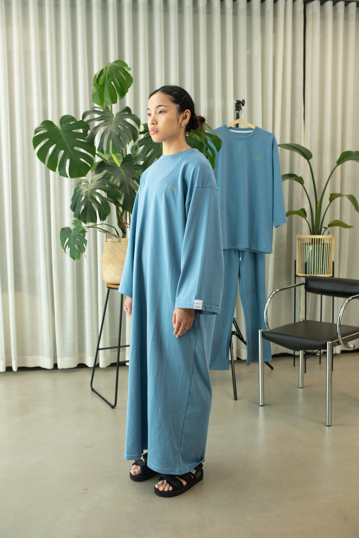 Relaxed Fit Maxi T-Shirt Dress - Azure Blue