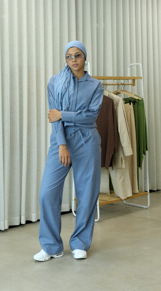 Linen Button-Up Shirt - Azure Blue
