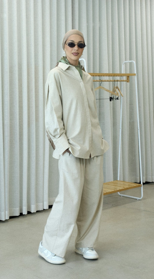 Linen Button-Up Shirt - Sandy Beige