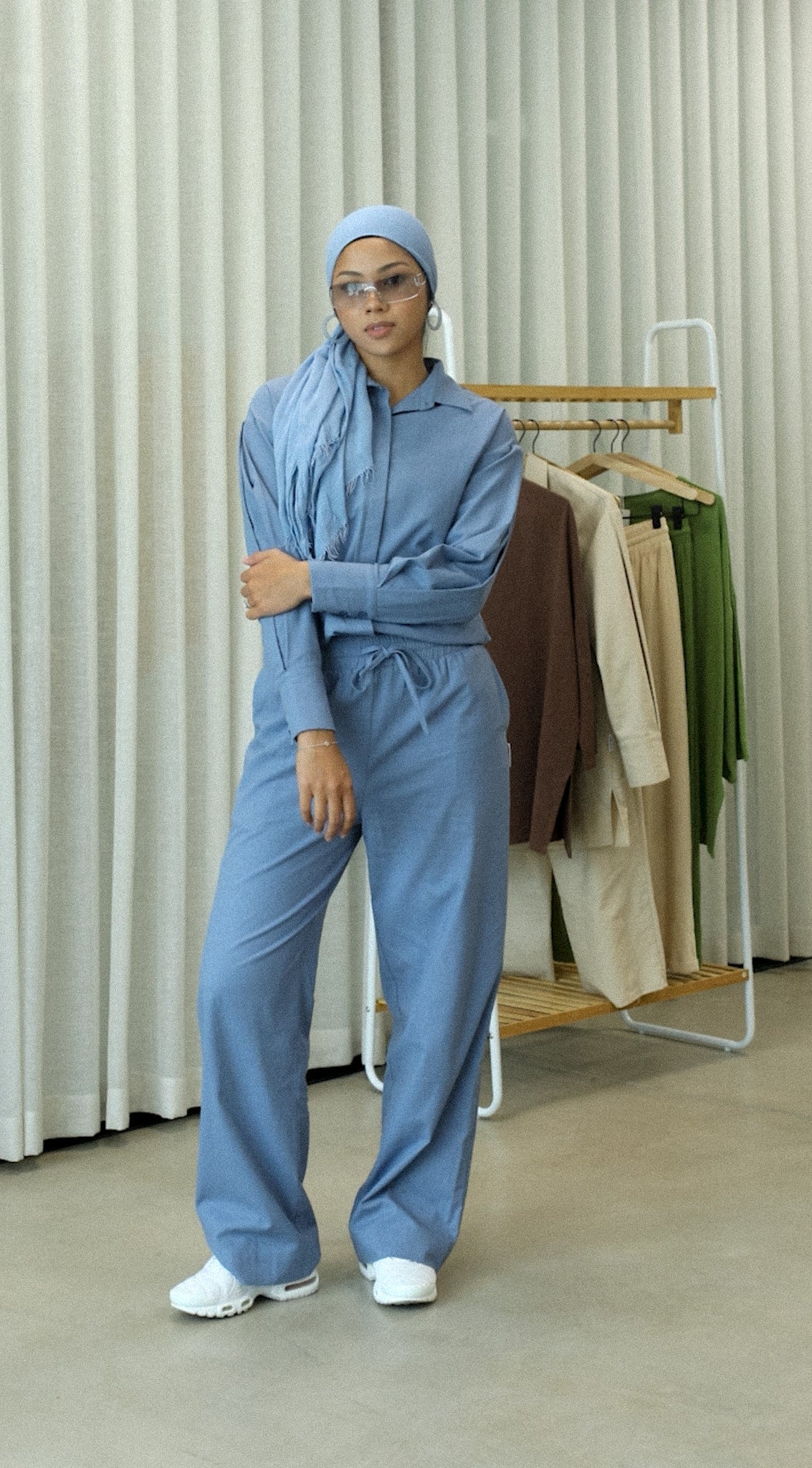 Linen Drawstring Pants - Azure Blue